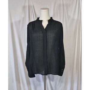 Brochu Walker Ruffle Neck Black Blouse Top Small New